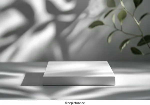Empty White Product Display Platform with Natural Light and Shadows