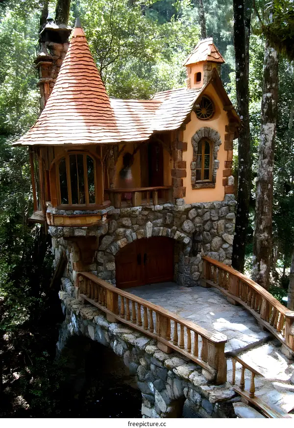Stone and Wood Cottage in the Forest