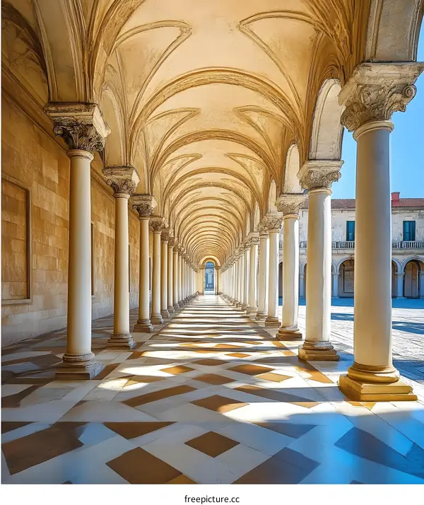 Arched Columns and Sunlight in an Ancient Monastery