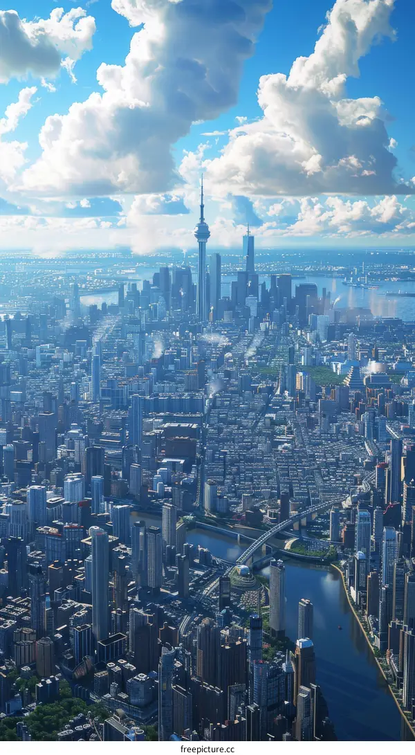 Aerial View of a City with River