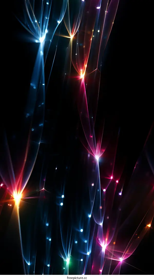 Colorful light trails on a black background