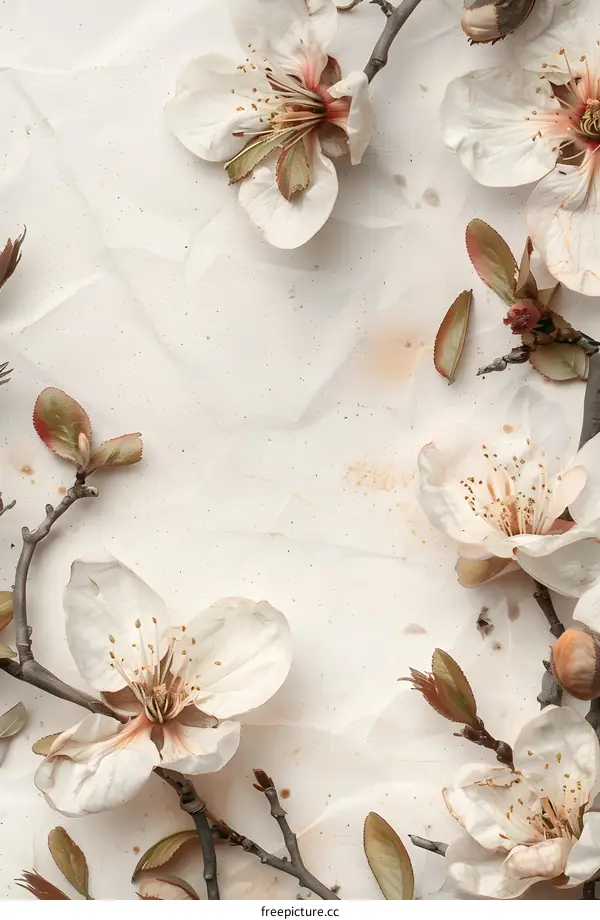 White Flowers Branch on White Background