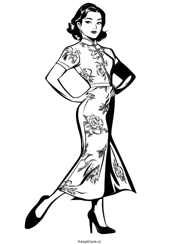 Elegant Woman In Traditional Chinese Dress Illustration