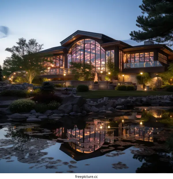 Luxury Modern Mansion by the Lake at Dusk