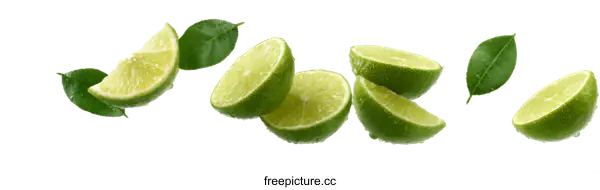 [Transparent Background PNG]Fresh Lime Slices with Leaves