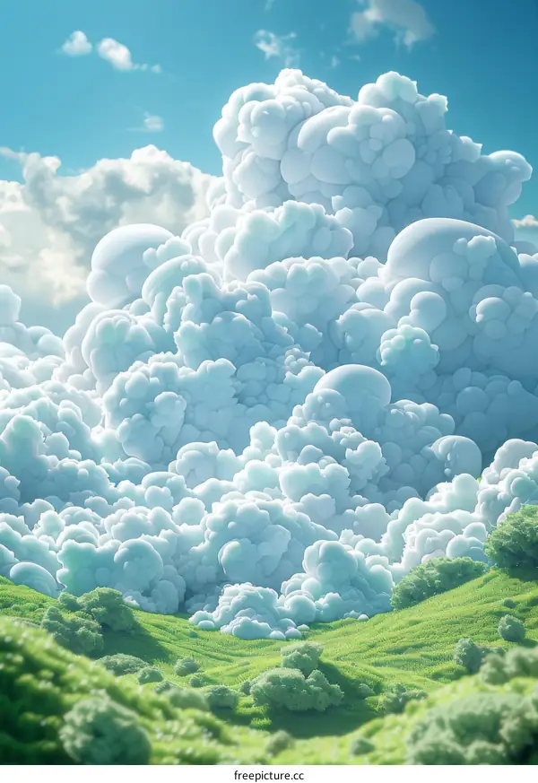 Fantasy Cloudscape Over Lush Hills