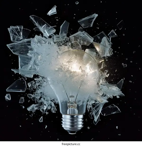 Shattered Light Bulb and Flying Glass Shards