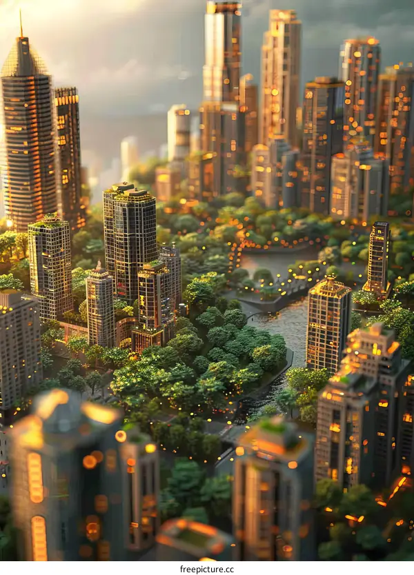 A Waterfront City with Skyscrapers and Parks