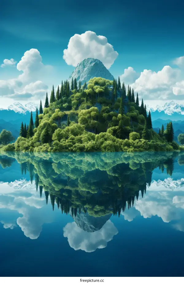 The Green Mountain in the Middle of the Lake