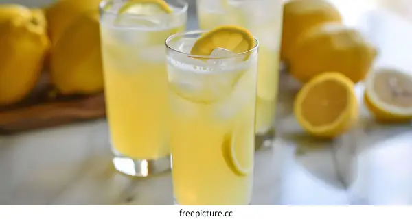 Refreshing Summer Lemon Drink With Ice and Lemon Slices