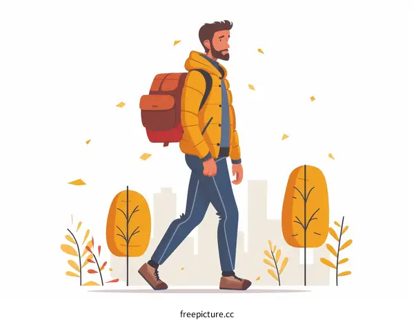 Man with a backpack walking in the city