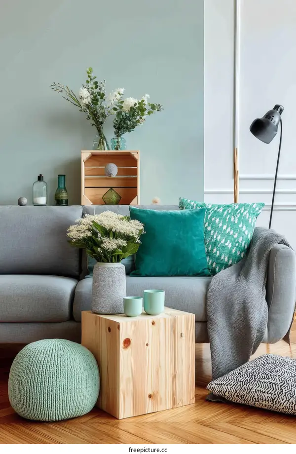 Modern Living Room Decor with Teal Accents