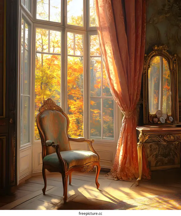 Autumn View Through a Window in a French Chateau