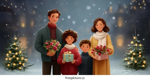 Christmas Family Portrait Illustration
