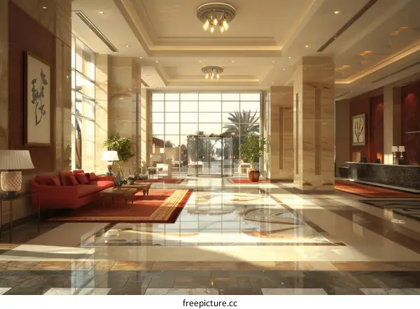 Luxury Hotel Lobby Interior Design Illustration