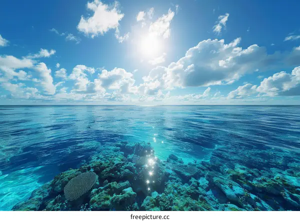Amazing view of the coral reef and the vast ocean beyond
