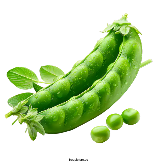 [Transparent Background PNG]Fresh Green Pea Pods with Water Droplets
