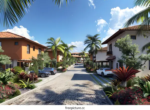 Tropical Modern House Design With Cobblestone Road