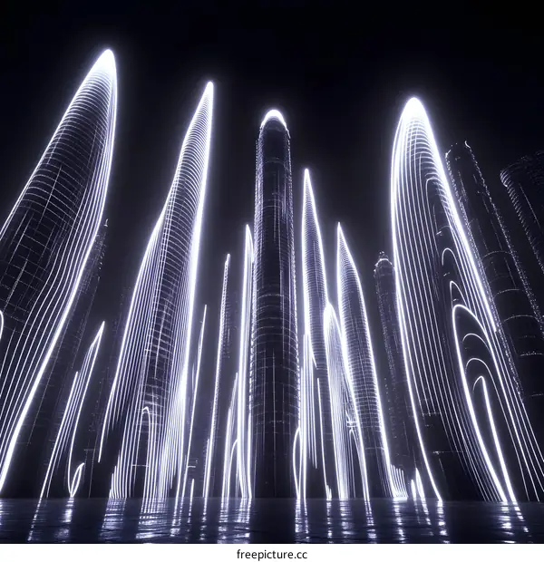 Neon Cityscape Futuristic Architecture Illustration