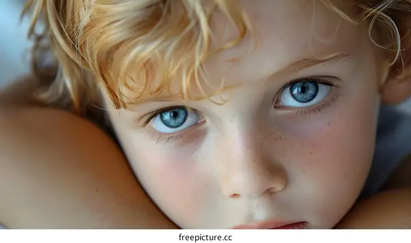 Portrait of a boy with blue eyes and freckles