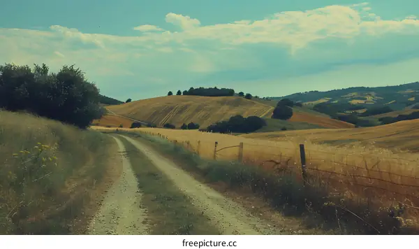 Country Road Through Rolling Hills