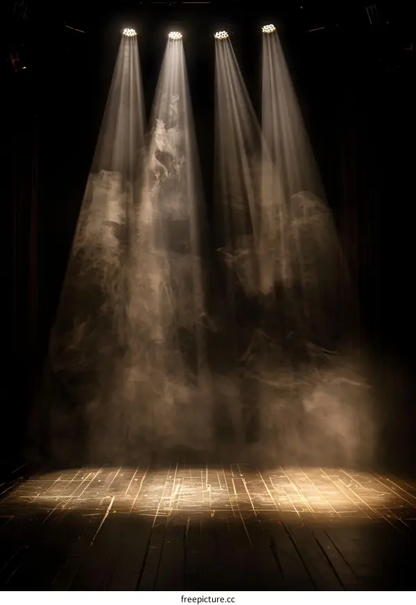 Dark Stage With Spotlights And Smoke