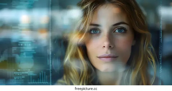 Portrait of a young woman looking through a window