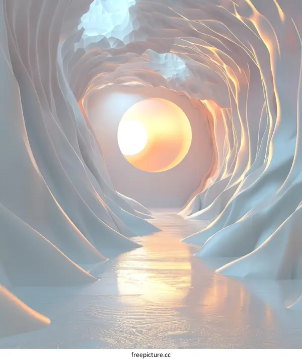 Sunlight Illuminates a River in a Cave