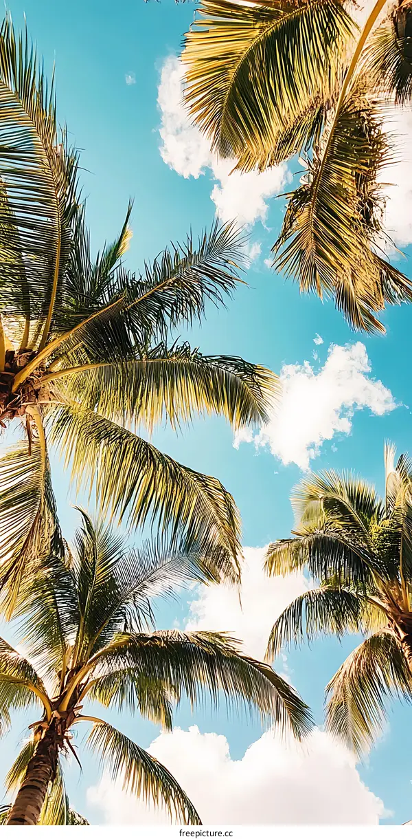 Palm Trees and Blue Sky With White Clouds