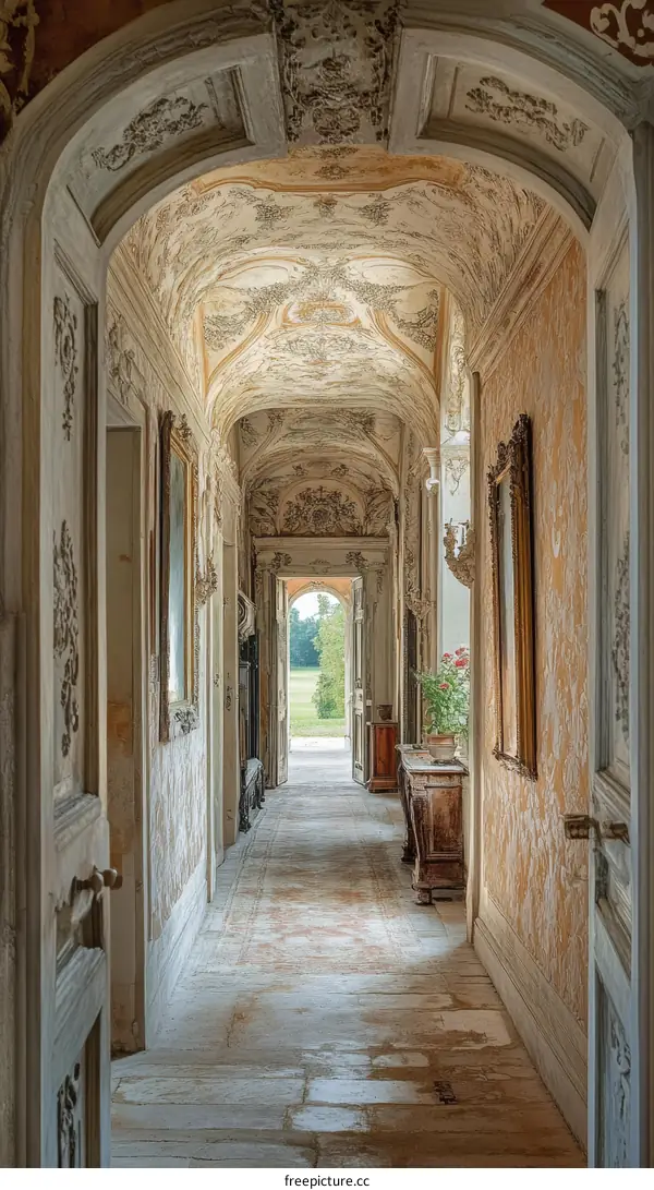 Elegant European Hallway with Ornate Detailing