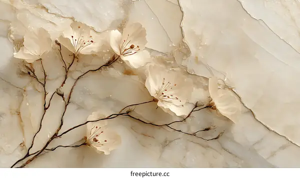 Beige Marble Texture with Delicate Floral Design