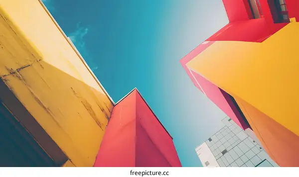Brightly Colored Buildings Under a Blue Sky