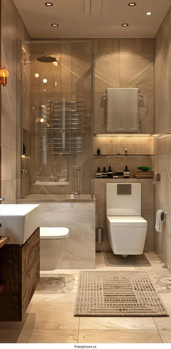 Modern bathroom interior with walk in shower