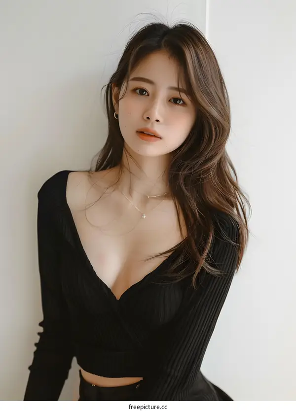 Portrait of a Young Asian Woman Wearing a Black Top