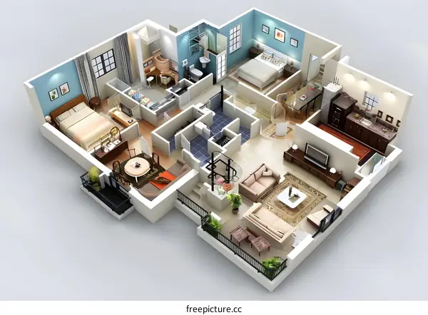 3D House Interior Design Floor Plan Rendering