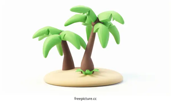 3D rendering of two palm trees on a sandy island
