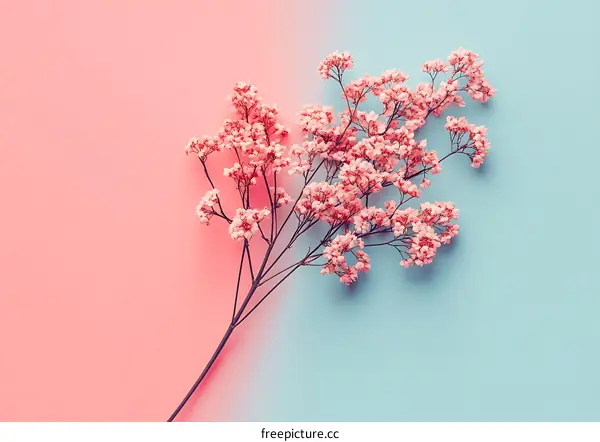 Pink Flowers on a Pastel Pink and Blue Background