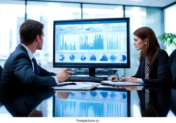 Business Colleagues Analyzing Data on Computer Screen