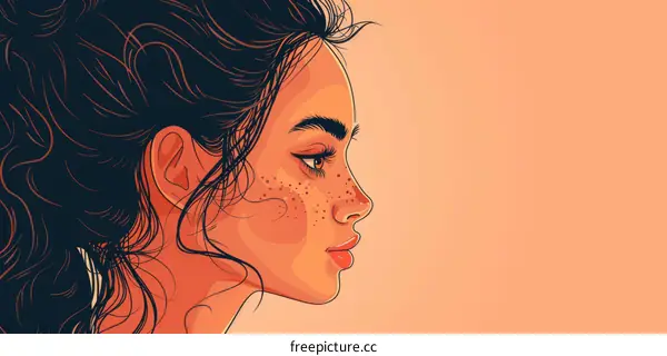 beautiful black hair woman side face portrait