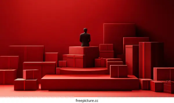 Red Gift Boxes Arrangement with Silhouette Figure