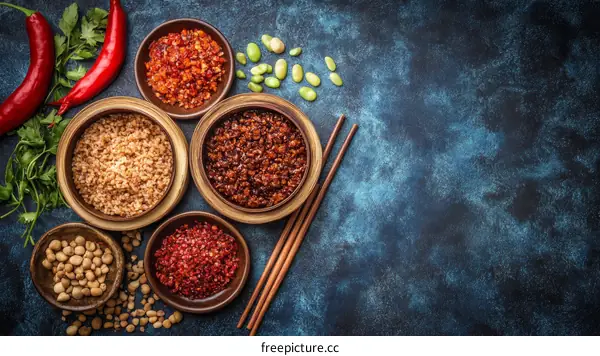 Assortment of Spicy Asian Condiments and Spices