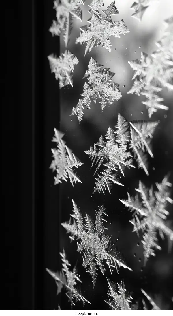 Black and white photo of frost on a window