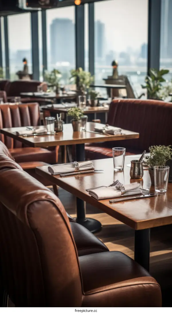 Fine dining restaurant with a view of the city