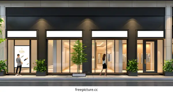 Modern Store Front With Two People Walking By
