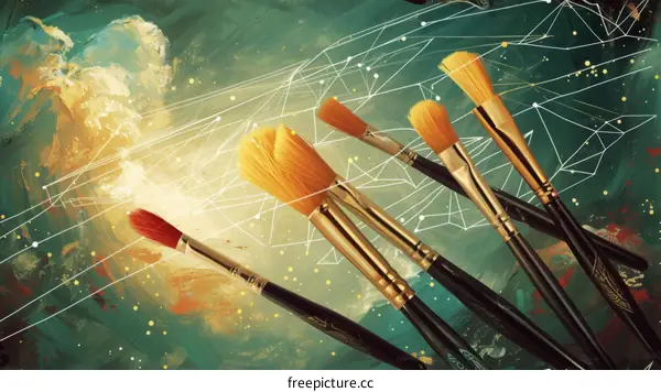Paintbrushes on a Colorful Abstract Background