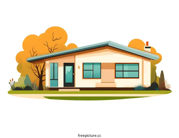 Illustration of a Modern Home with a Large Yard