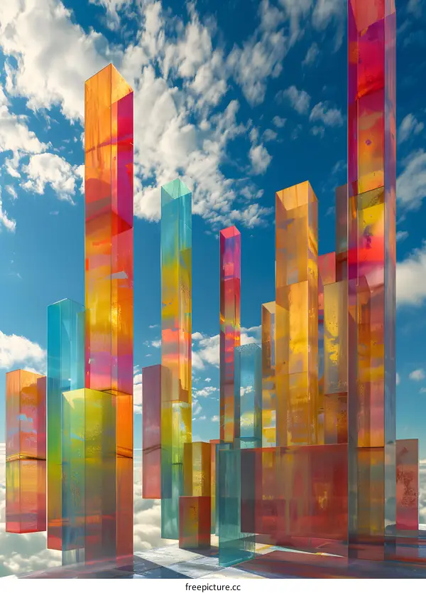 Colorful 3D skyscrapers reaching into the sky