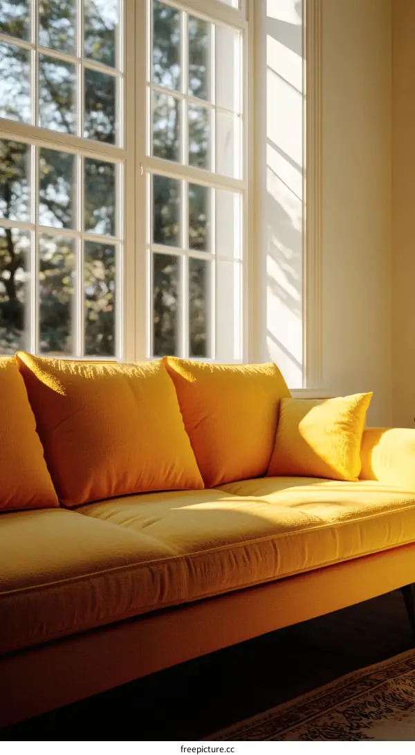 Sunny Yellow Sofa by a Large Window