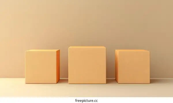 Three Beige Geometric Display Cubes
