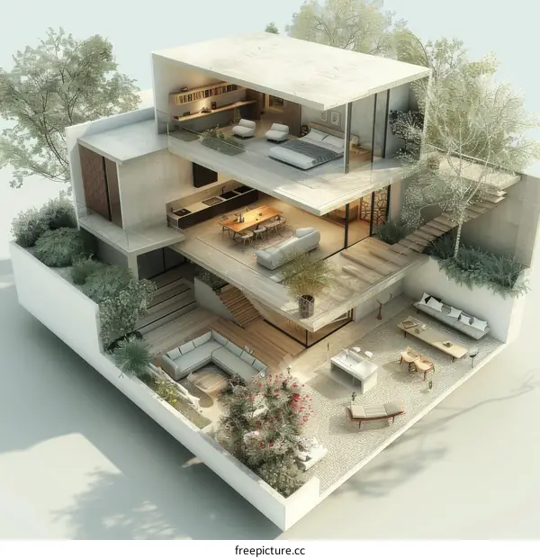Modern Multi-Level House Design Illustration